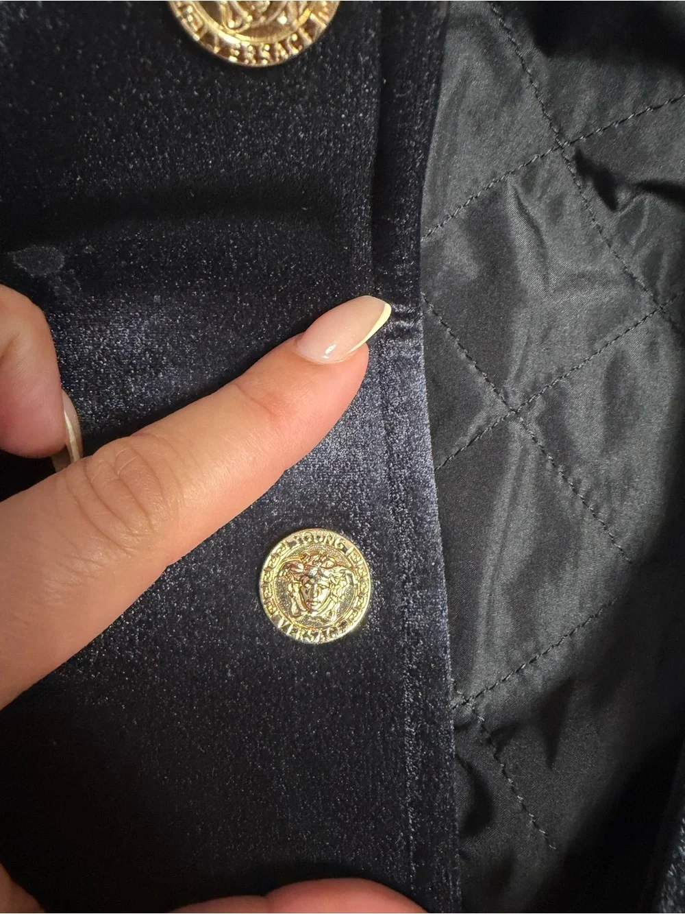 Versace Black Velvet Jacket with Gold Medusa Buttons